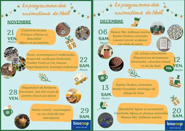 Un Noël Créatif et Gourmand à Biocoop Grain de sel ! Un Noël Créatif et Gourmand à Biocoop Grain de sel !